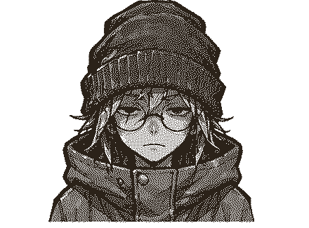 Adrita, dithered, drawn as the point-of-view character of Latent Space