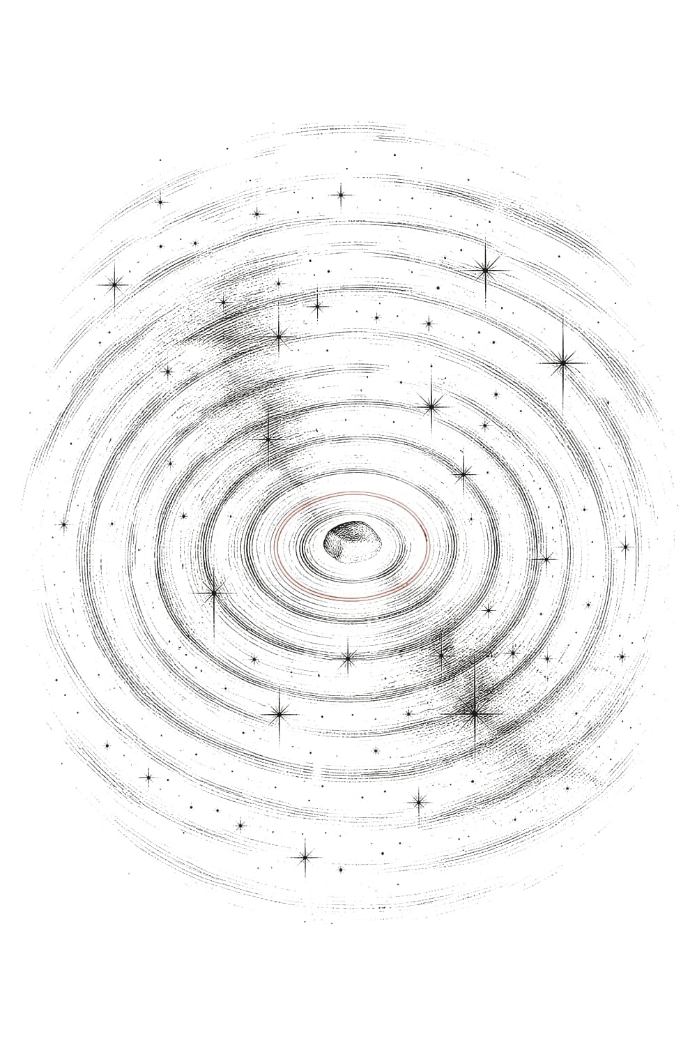 A pebble dropped into dark water, ripples spreading through reflected stars